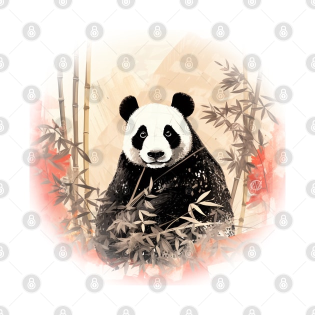 Panda bear with bamboo by Violet77 Studio