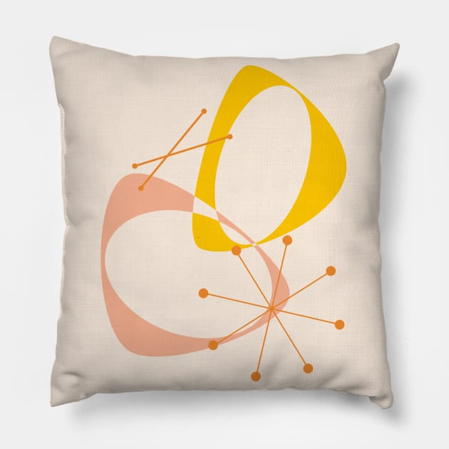 Mid Century Modern Abstract in Yellow, Peach and Orange Pillow by tramasdesign