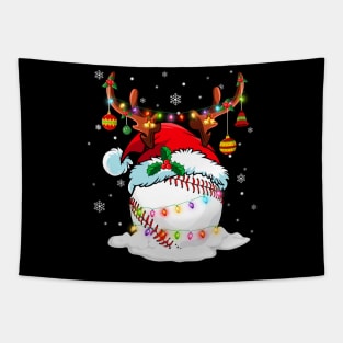 Reindeer Santa Hat Baseball Christmas Lights Xmas Tapestry