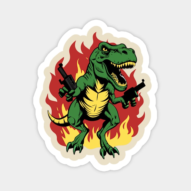 Mad T Rex On Fire Magnet by The WYLD Tribe