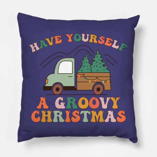 Groovy Christmas Truck Pillow by Asilynn