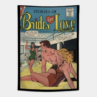 Vintage Romance Comic Book Cover - Brides in Love Tapestry