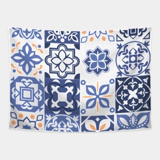 Blue Tile Small Border Tapestry