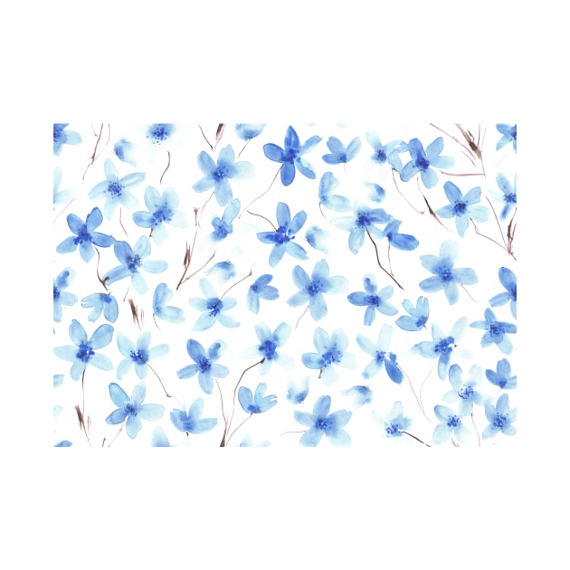 Blue dainty watercolor flowers by katerinaizotova