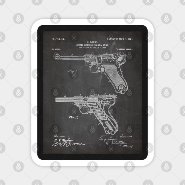 Luger Pistol Firearms Patent - Gun Lover Vintage Guns Art - Black Chalkboard Magnet by patentpress