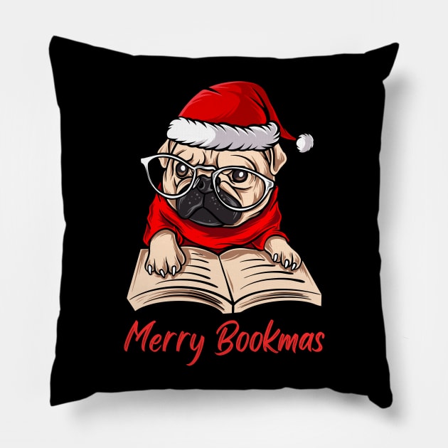 Merry Bookmas Book Lovers Christmas Pillow by DragonTees