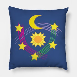 Celestial Design, moon, stars, sun Pillow