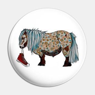 Shetland pony with a sneaker Pin