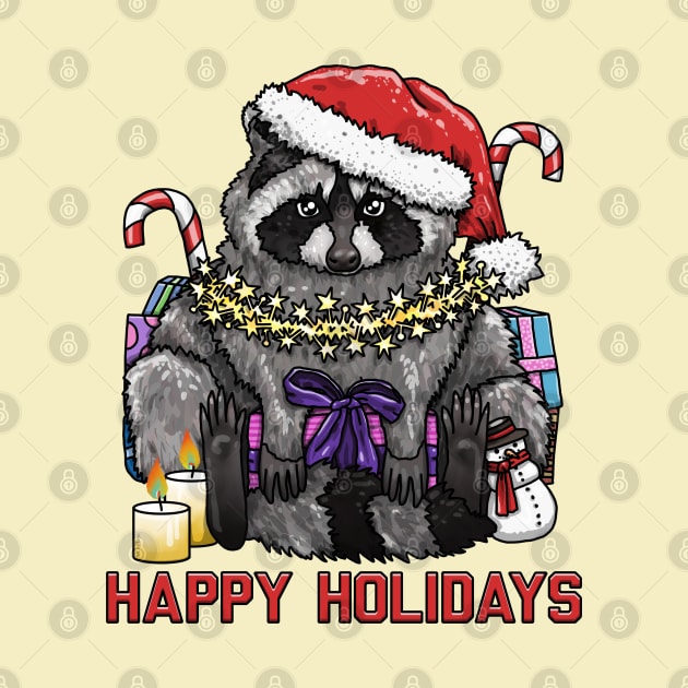 Happy Holidays Raccoon by Art by Veya