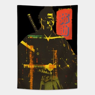 Yasuke Black Samurai in 1579 Feudal Japan No. 11  on a dark (Knocked Out) background Tapestry