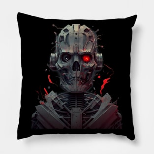 Comic-Style: AI Cyborg Robot Skull and the Apocalypse Pillow