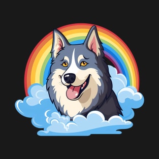 Siberian Husky Cute Kawaii Rainbow Puppy Dog Art T-Shirt