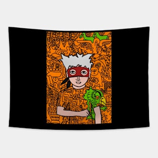 Alexander the Great - Male Character with Basic Mask and Doodle Accent Tapestry