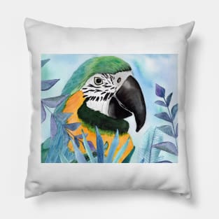 Parrot with tropical leaves2 Pillow