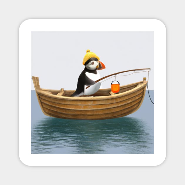 Cute Puffin in a Rowboat on the Ocean Magnet by YegMark