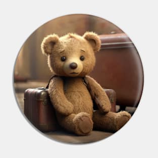 Abandoned Teddy Bear with Suitcase Pin