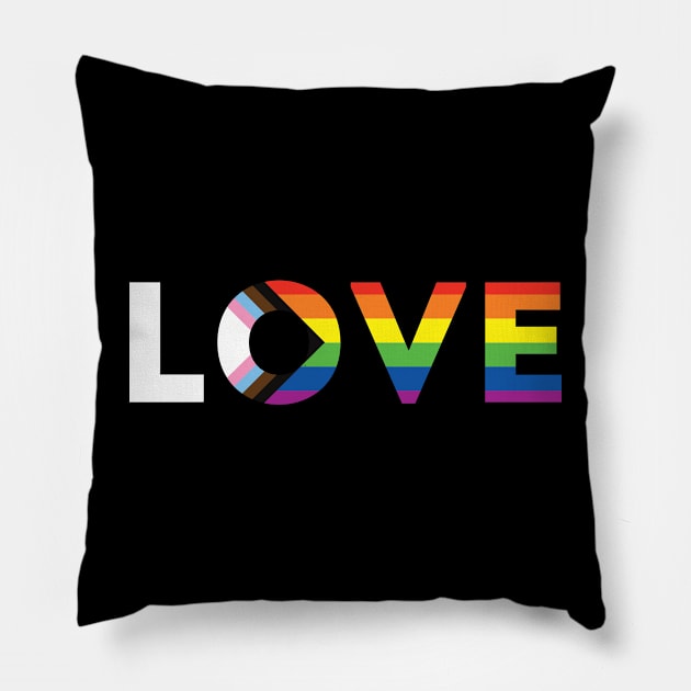 Progress Pride Flag LOVE Pillow by superdupertees