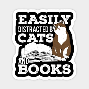 Easily Distracted By Cats And Books Magnet