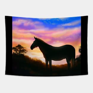 Mule Sunset Silhouette Horse Tapestry