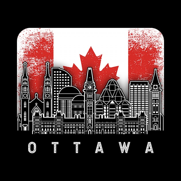Ottawa Canada Skyline Vintage Canadian Flag by ThyShirtProject - Affiliate