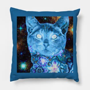 Blue Cosmos Kitty Batik Pattern Pillow