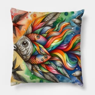 Psychedelic looking abstract illustration of geometric fish Pillow