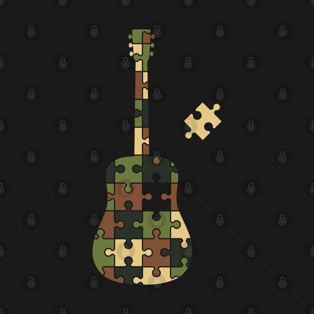 Camouflage Puzzle Acoustic Guitar Silhouette by nightsworthy