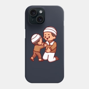 Father And Son Moslem Celebrating Eid Mubarak Cartoon Phone Case