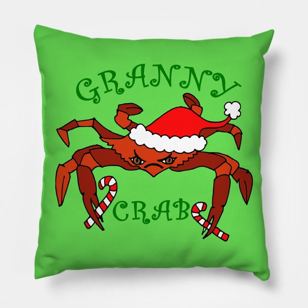 Funny Granny Crab Christmas Crab Pillow by DesignFunk