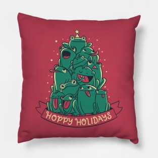 Funny Animal Christmas - Hoppy Holidays Frogs Pillow