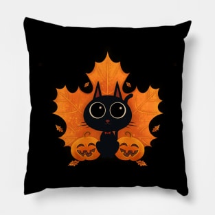 Cat and Autumn leaves! Pillow