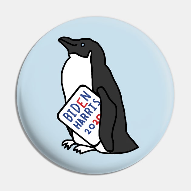 Penguin with Biden Harris Sign Pin by ellenhenryart