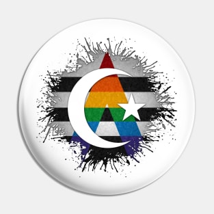 Paint Splatter LGBT Ally Pride Flag Star and Crescent Symbol Pin
