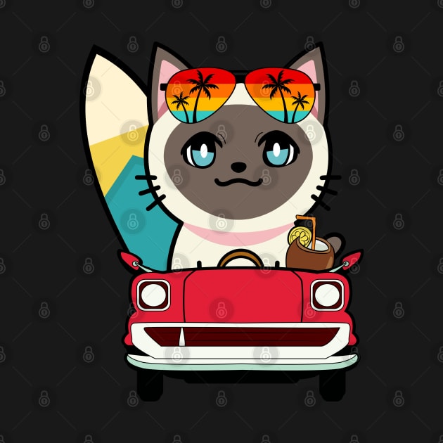 Cute siamese cat driving to the beach by Pet Station