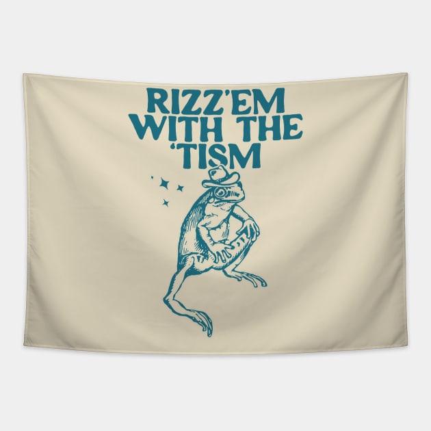 Rizz Em With The Tism Vintage T-Shirt, Retro Funny Frog Shirt, Frog Meme Tapestry by Hamza Froug