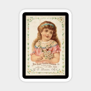 Vintage sewing machine advertisement with young girl Magnet
