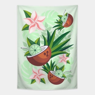 Lime in Coconut with Pink Plumeria Flowers Tropical Summer Pattern Tapestry