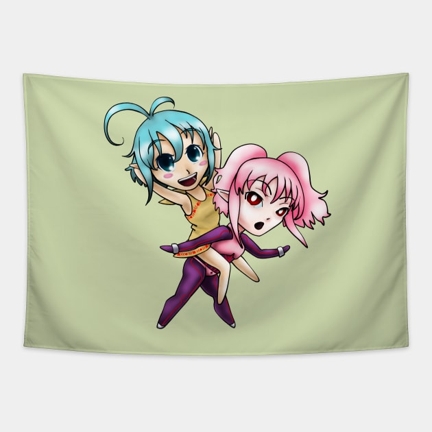 Freesia and Plum Chibis Tapestry by ChePanArt