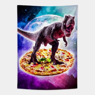 Tyrannosaurus Rex Dinosaur Riding Pizza In Space Tapestry