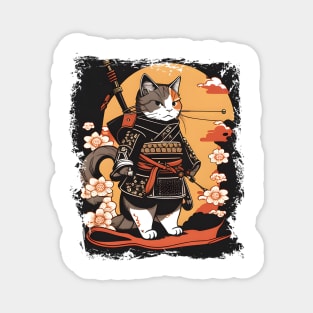 Japanese Cat Samurai Katana Sameowrai Anime Funny Magnet