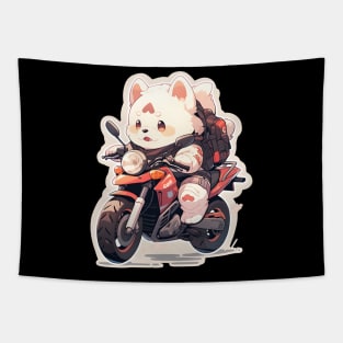 Cartoon Dog Rides Motorcycle to Fun Tapestry