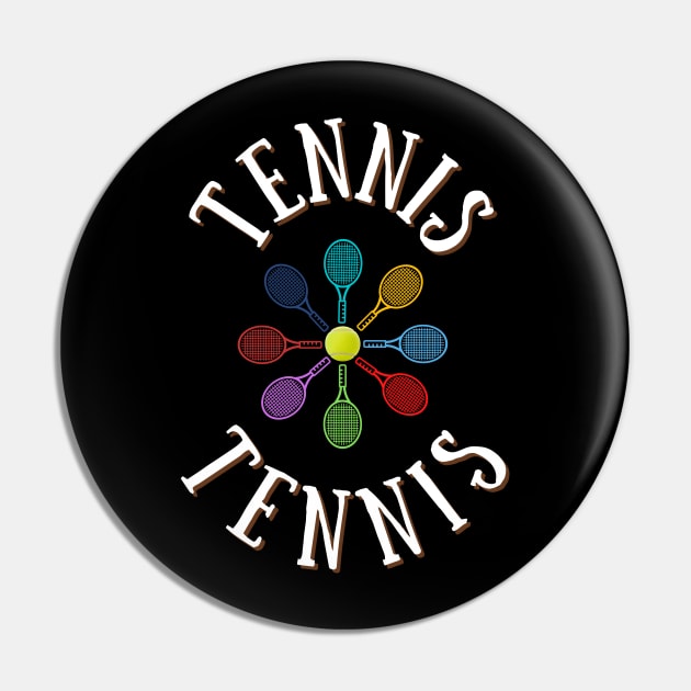 Colorful Tennis Rackets and Ball Pin by TopTennisMerch