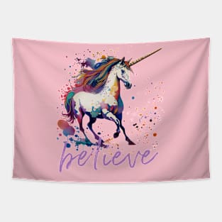 UNICORN Watercolor Believe Tapestry