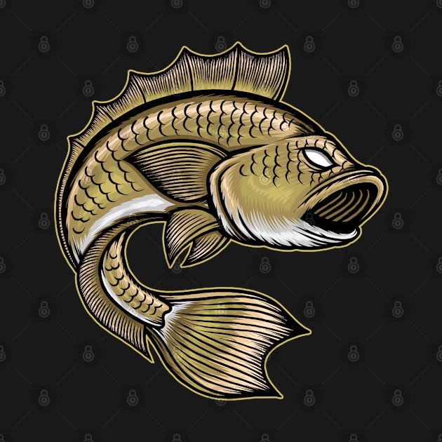 Big bass fish illustration by WODEXZ