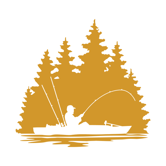 Kayak Fisherman Rural Lake Scene Silhouette by SAMMO