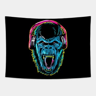 Blue Gorilla With Headphone Tapestry