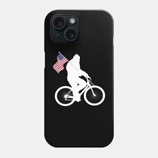 Bigfoot Riding BIke American Flag Phone Case by Tesszero