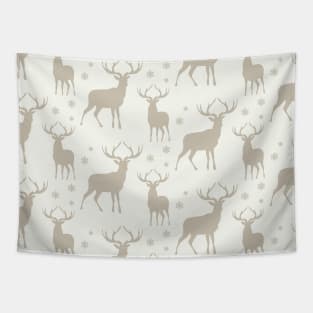 Christmas Winter Stag Buck Deer Snowflake Cream Tan Tapestry