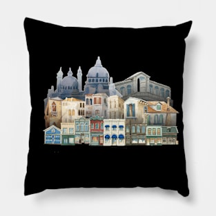 Vintage Town Painting Pillow