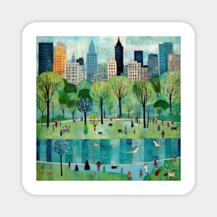 Summer Day in Iconic Central Park, NYC, Art Brut Style Magnet